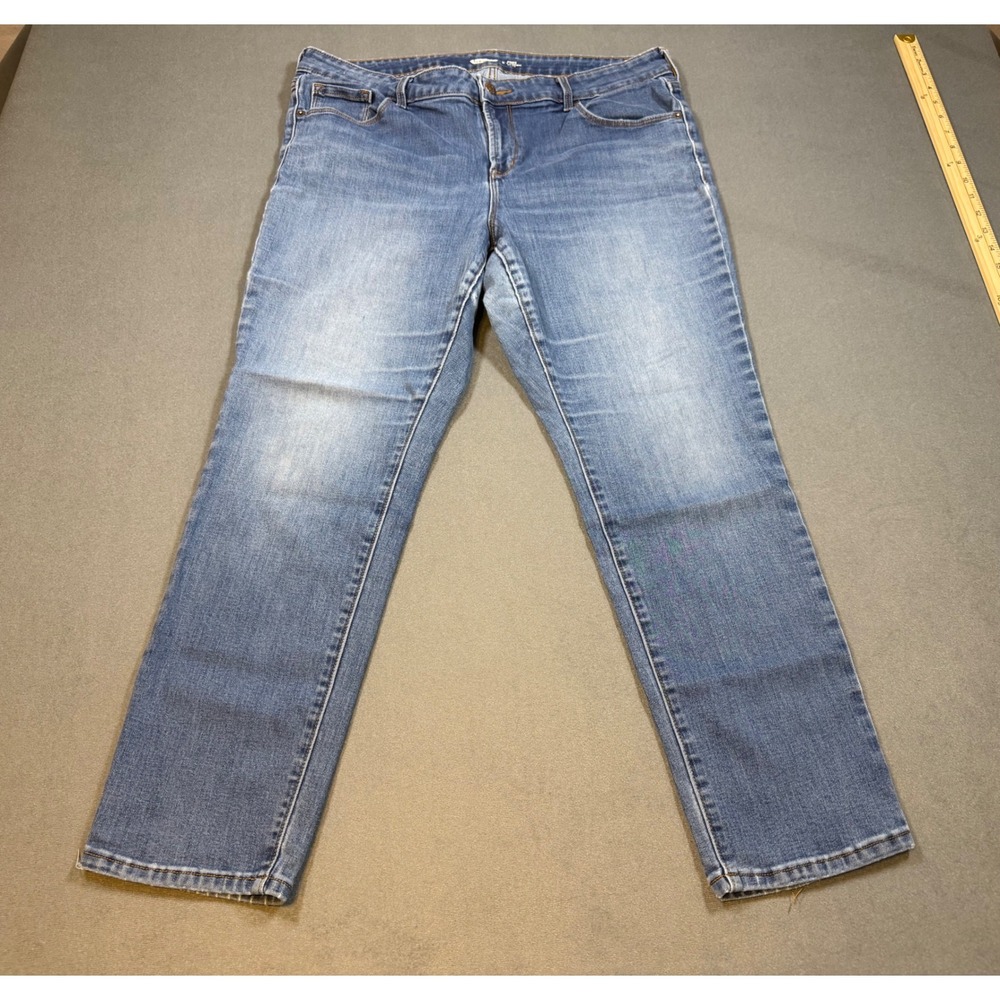 Old Navy Power Slim Straight Jeans Women's 14 Short Mid Rise Blue Medium Wash